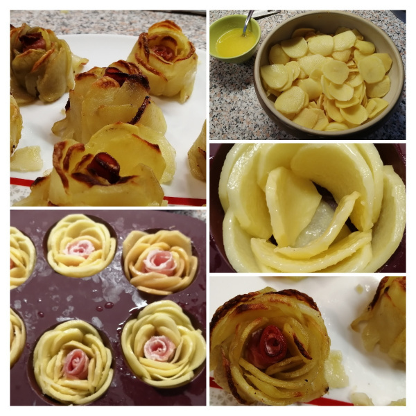 Roses de pommes de terre au lard